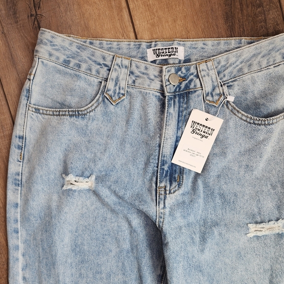 NWT Western Gringa Bareback Lightwash high rise jeans raw/split him W28L36 - Picture 3 of 14